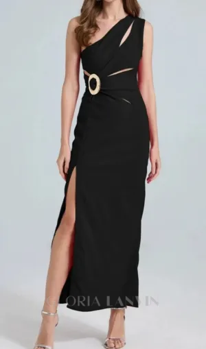 one-shoulder cutout side slit maxi dress in black Gloria Lanvin