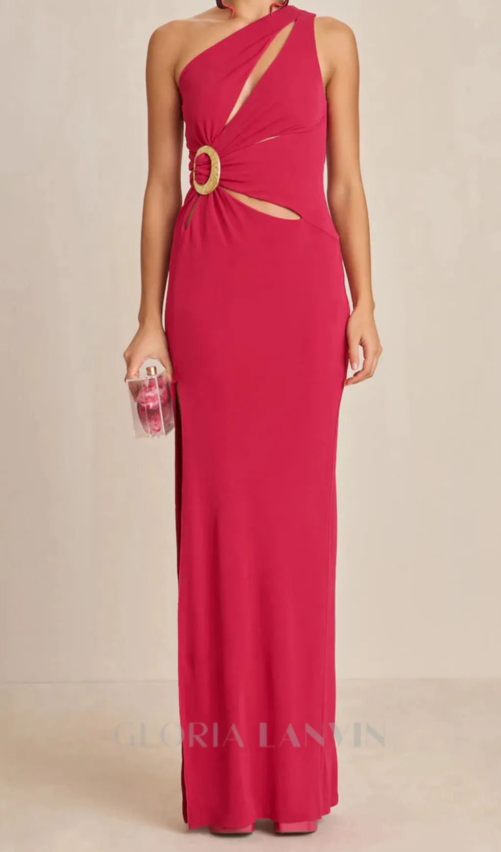 one-shoulder cutout side slit maxi dress in magenta Gloria Lanvin