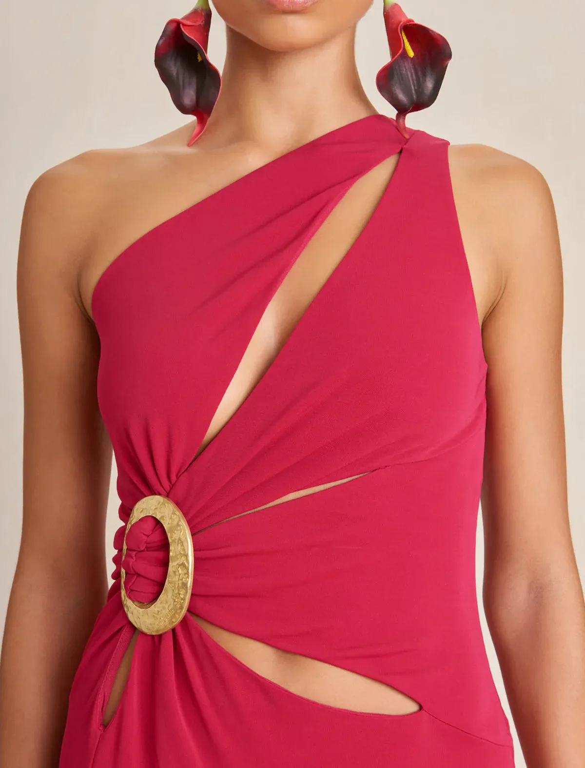 one-shoulder cutout side slit maxi dress in magenta Gloria Lanvin