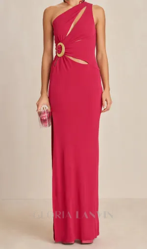 one-shoulder cutout side slit maxi dress in magenta Gloria Lanvin