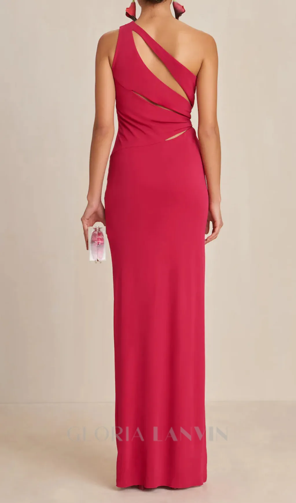 one-shoulder cutout side slit maxi dress in magenta Gloria Lanvin