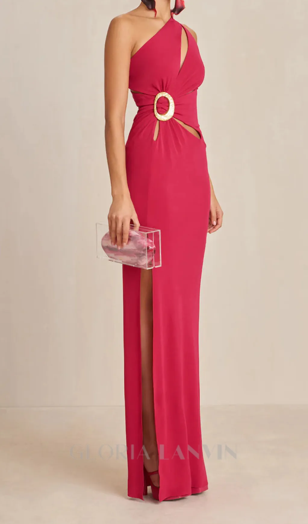 one-shoulder cutout side slit maxi dress in magenta Gloria Lanvin