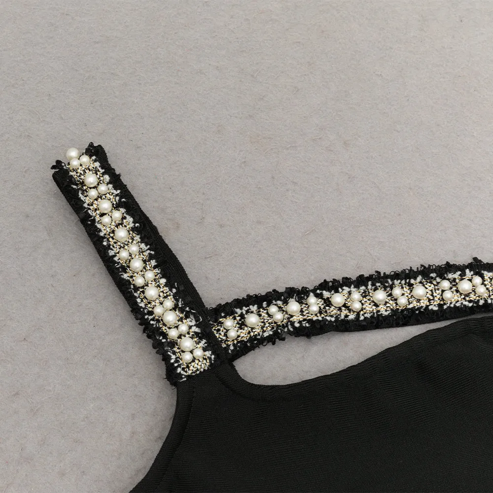 One Shoulder Diamond Bodycon Maxi Dress in black Gloria Lanvin