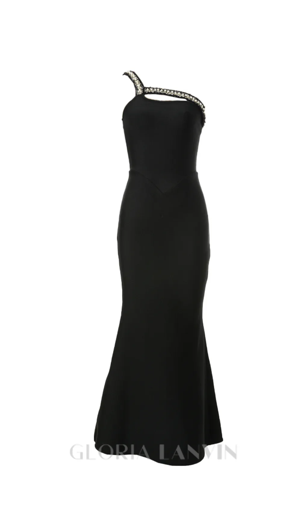 One Shoulder Diamond Bodycon Maxi Dress in black Gloria Lanvin