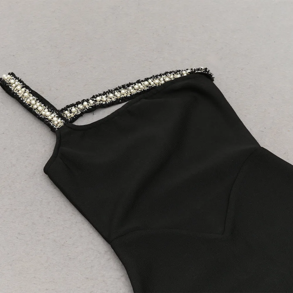 One Shoulder Diamond Bodycon Maxi Dress in black Gloria Lanvin