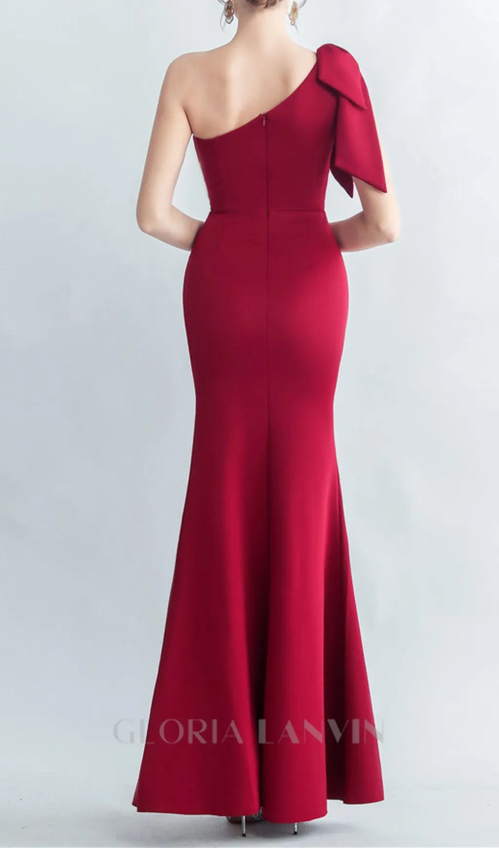 One-Shoulder embroidery High Slit Dress in red Gloria Lanvin