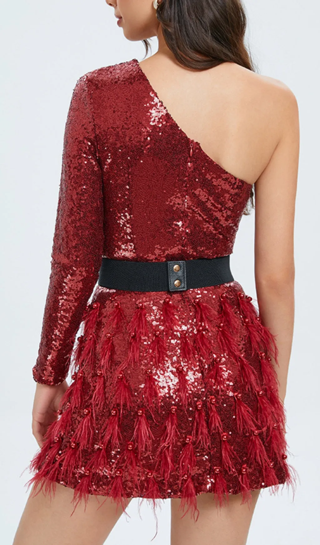 ONE-SHOULDER  FEATHER SEQUINS MINI DRESS Gloria Lanvin