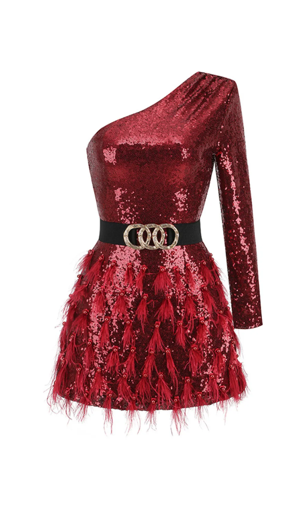ONE-SHOULDER  FEATHER SEQUINS MINI DRESS Gloria Lanvin