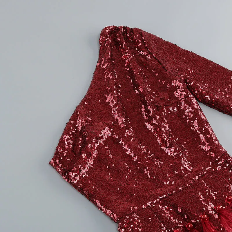 ONE-SHOULDER  FEATHER SEQUINS MINI DRESS Gloria Lanvin
