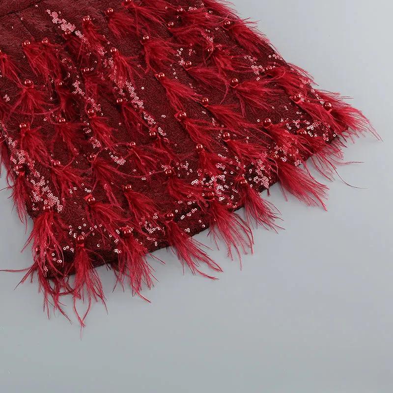 ONE-SHOULDER  FEATHER SEQUINS MINI DRESS Gloria Lanvin