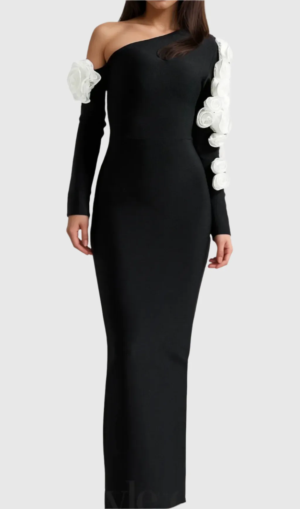 One Shoulder flower embellished Cutout Bandage Maxi Dress in black Gloria Lanvin