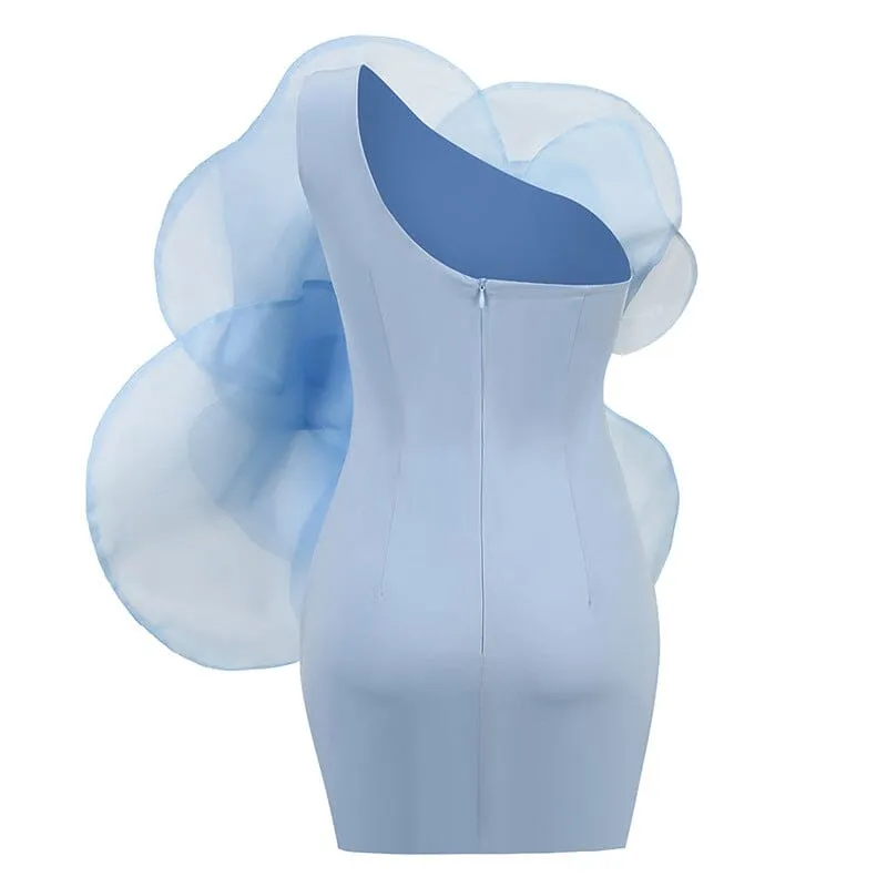 ONE SHOULDER FLOWER MINI DRESS IN BLUE Gloria Lanvin