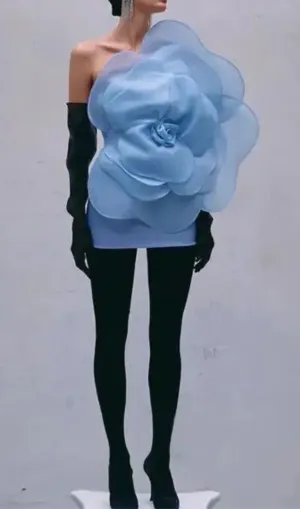 ONE SHOULDER FLOWER MINI DRESS IN BLUE Gloria Lanvin