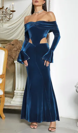 ONE-SHOULDER LONG-SLEEVED HOLLOW RUFFLED MAXI DRESS Gloria Lanvin