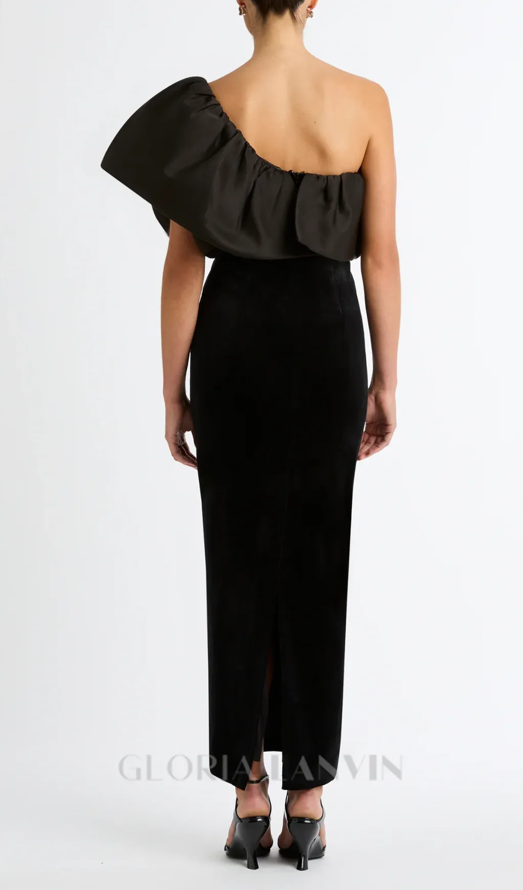 One Shoulder Puff Sleeve maxi Dress in black Gloria Lanvin