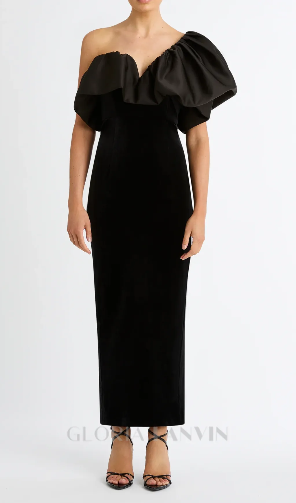 One Shoulder Puff Sleeve maxi Dress in black Gloria Lanvin