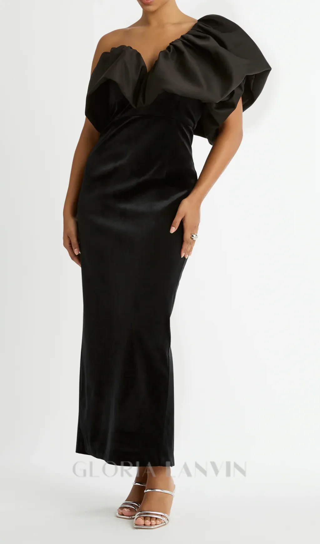 One Shoulder Puff Sleeve maxi Dress in black Gloria Lanvin