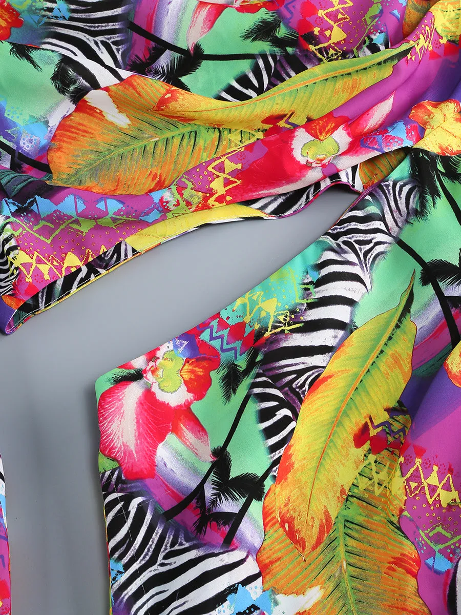 ONE SHOULDER RUFFLR TRIM PRINTED MAXI DRESS Gloria Lanvin