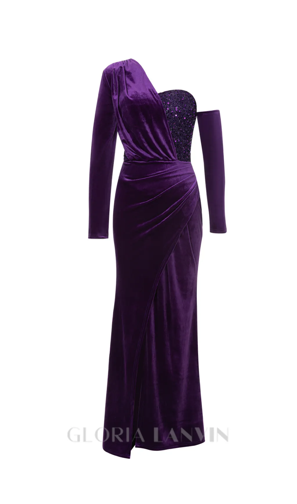 one shoulder sequin-embellished velvet maxi dress in purple Gloria Lanvin