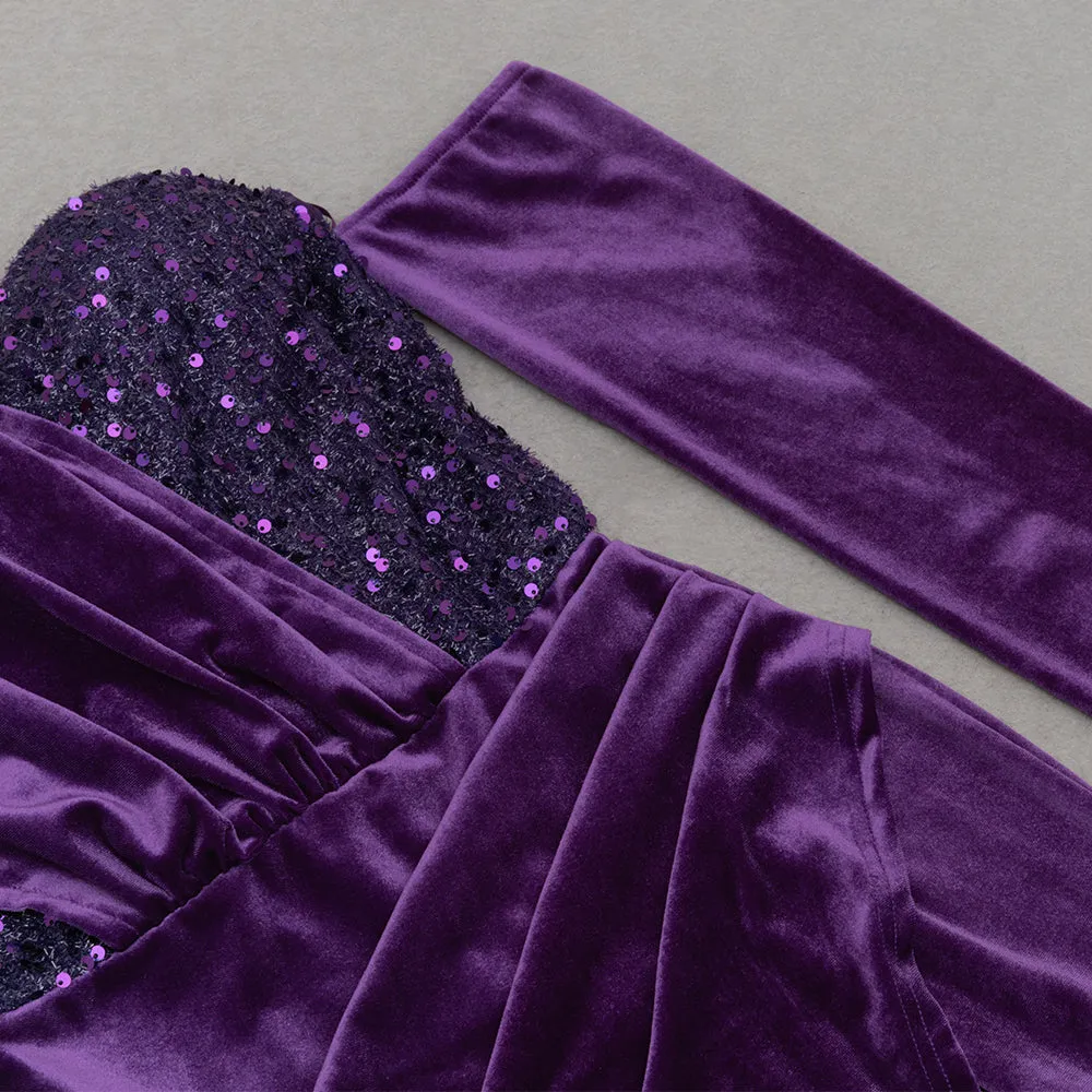 one shoulder sequin-embellished velvet maxi dress in purple Gloria Lanvin