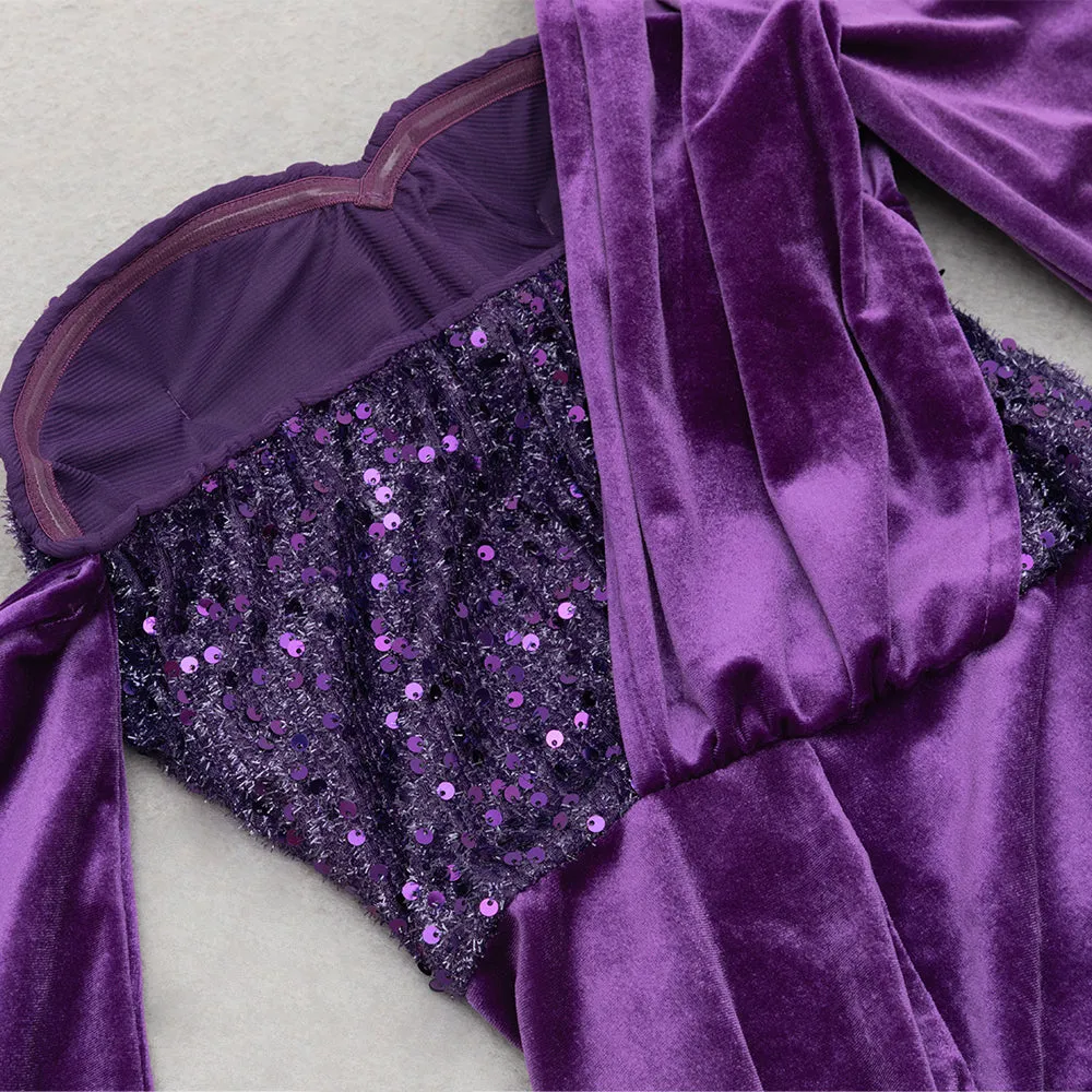 one shoulder sequin-embellished velvet maxi dress in purple Gloria Lanvin