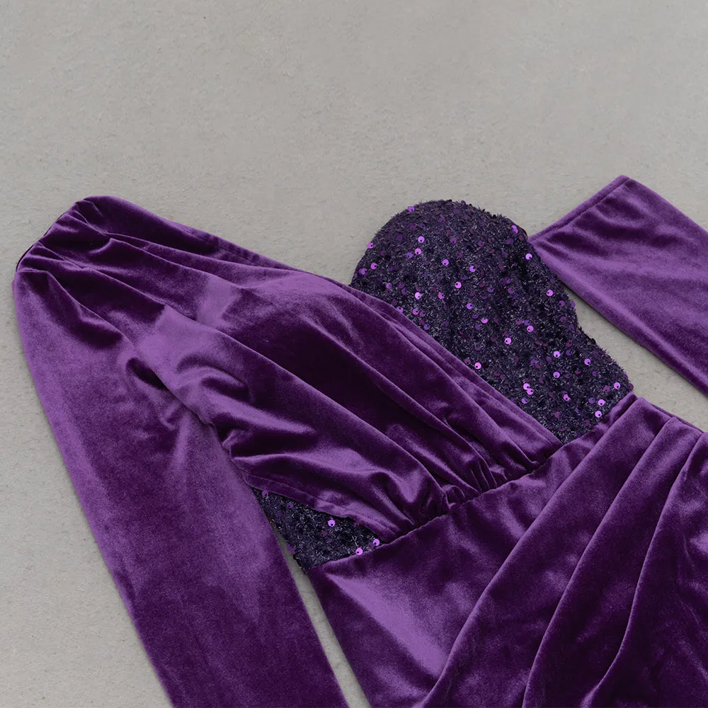 one shoulder sequin-embellished velvet maxi dress in purple Gloria Lanvin