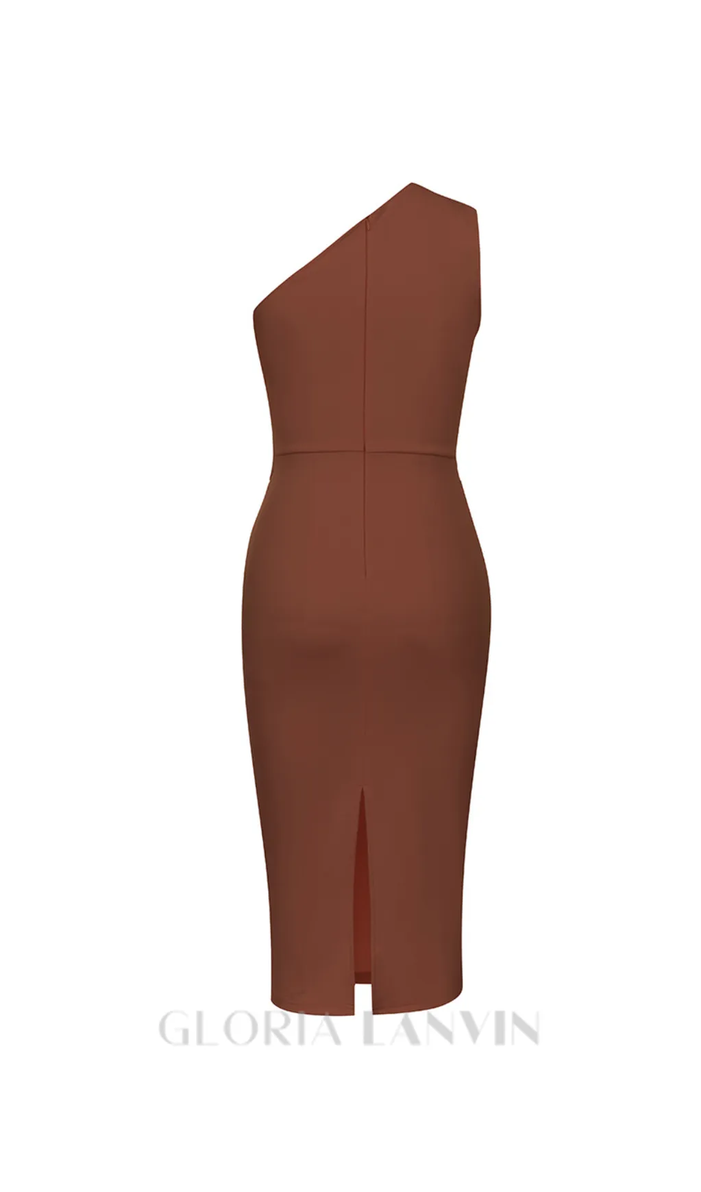 ONE SHOULDER SLIT MIDI DRESS IN brown Gloria Lanvin
