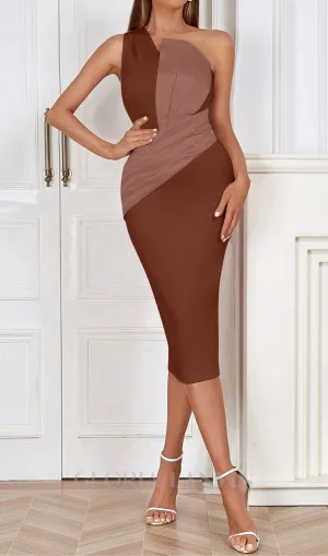 ONE SHOULDER SLIT MIDI DRESS IN brown Gloria Lanvin