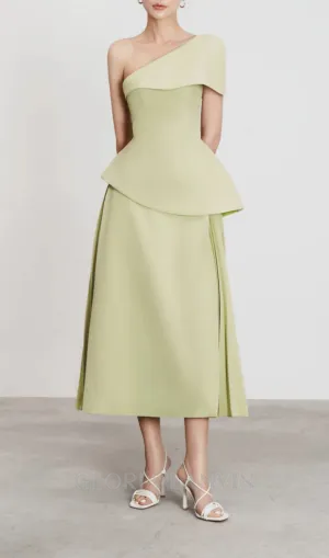 One Shoulder Top Flare Midi Skirt suit in Olive Green Gloria Lanvin