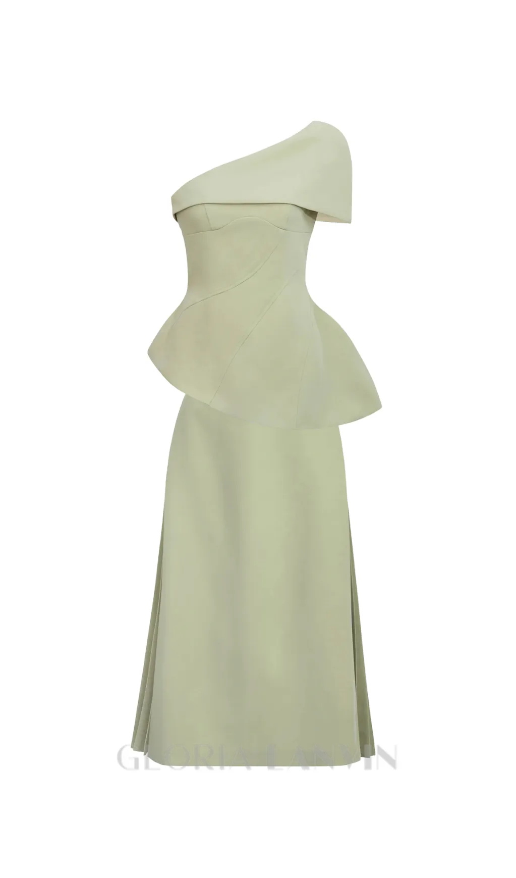 One Shoulder Top Flare Midi Skirt suit in Olive Green Gloria Lanvin