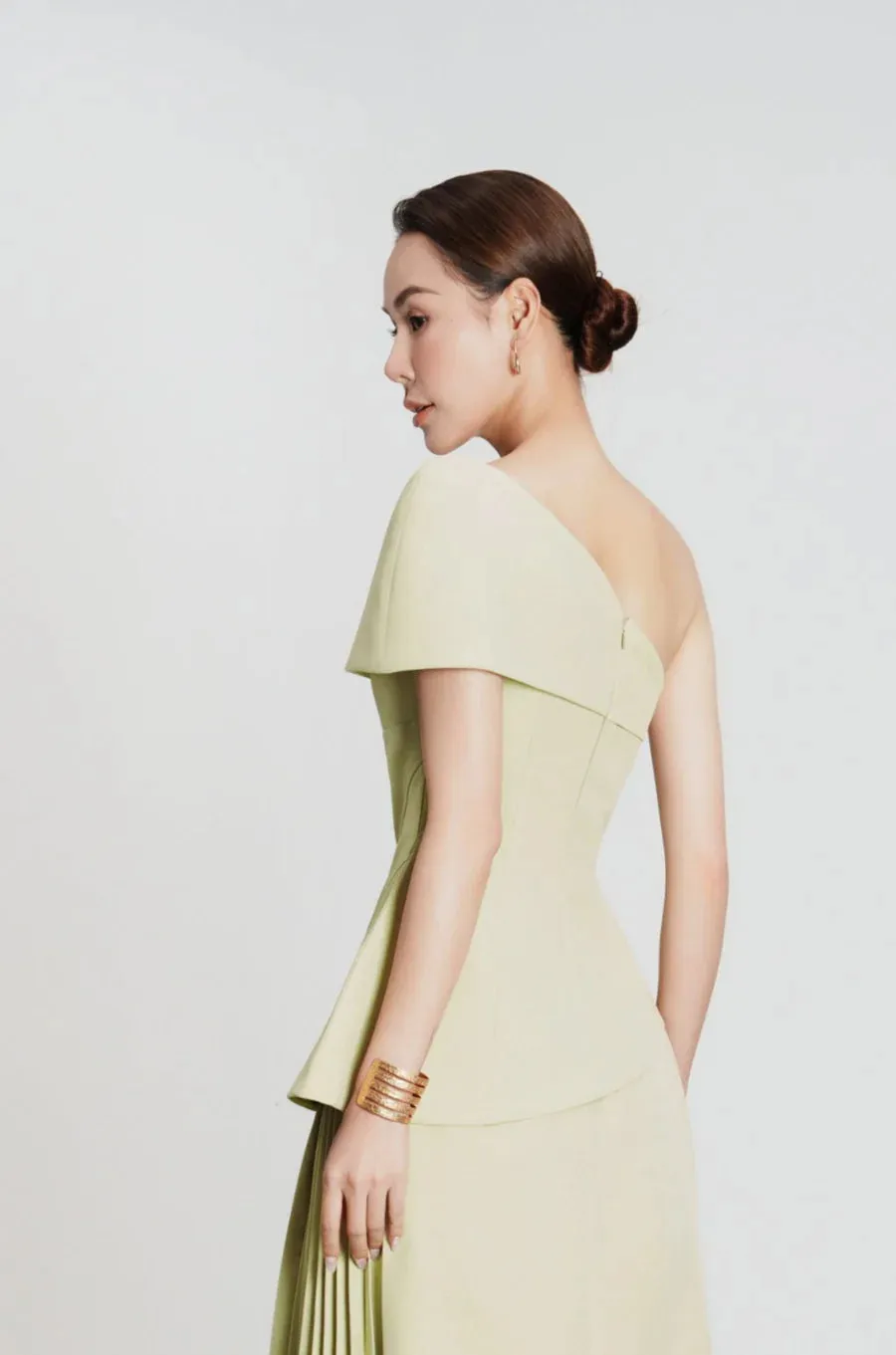 One Shoulder Top Flare Midi Skirt suit in Olive Green Gloria Lanvin