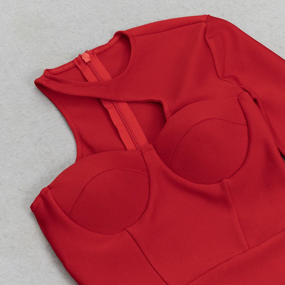 ONE SLEEVE BUSTIER DRESS IN RED Gloria Lanvin