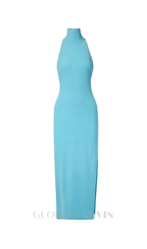 Open-back Stretch-jersey Halterneck Maxi Dress in Blue Gloria Lanvin