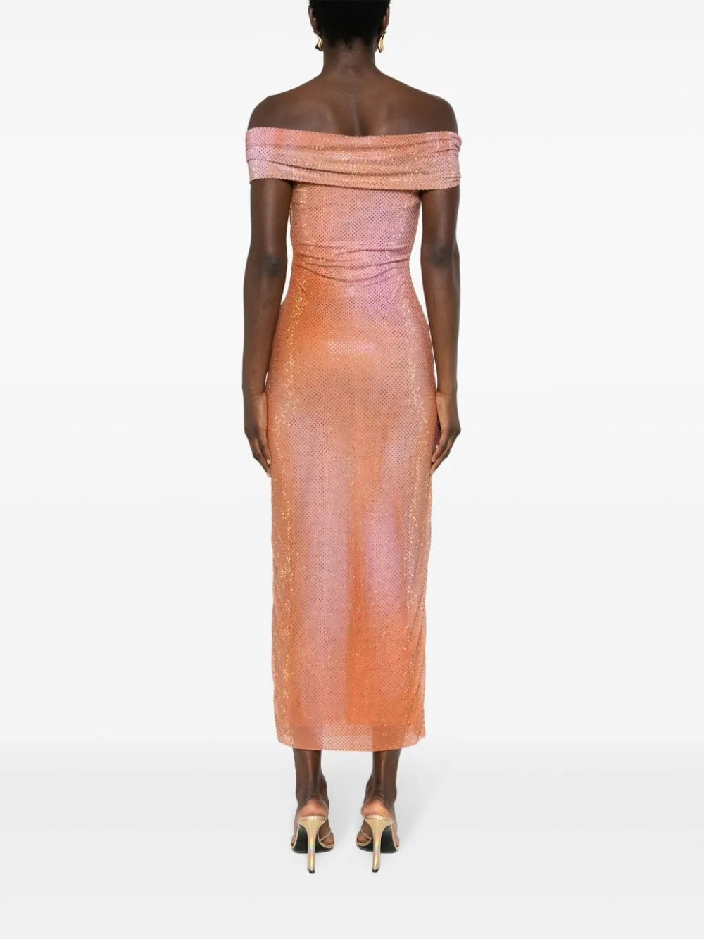 ORANGE CRYSTAL-EMBELLISHED BODYCON MIDI DRESS Gloria Lanvin