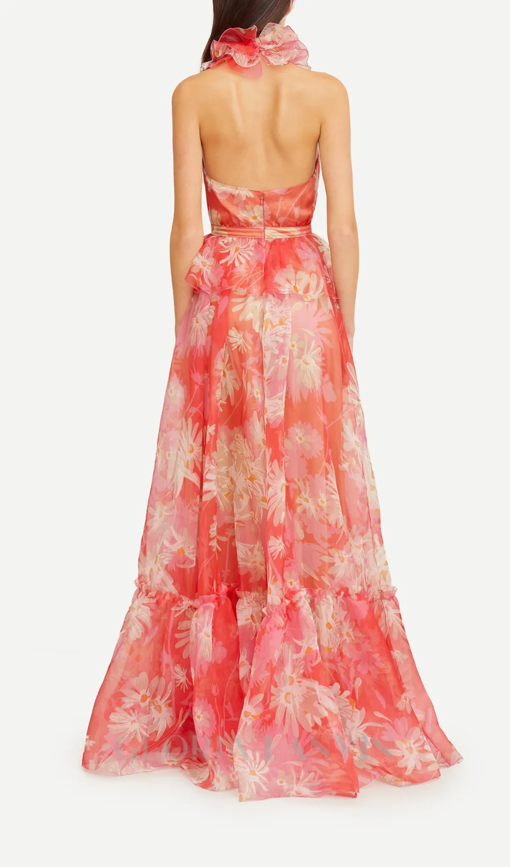 ORANGE FLORAL PRINTED SHEEVELESS HALTER MAXI DRESS Gloria Lanvin