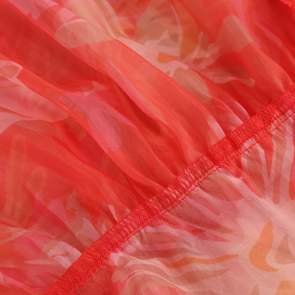 ORANGE FLORAL PRINTED SHEEVELESS HALTER MAXI DRESS Gloria Lanvin