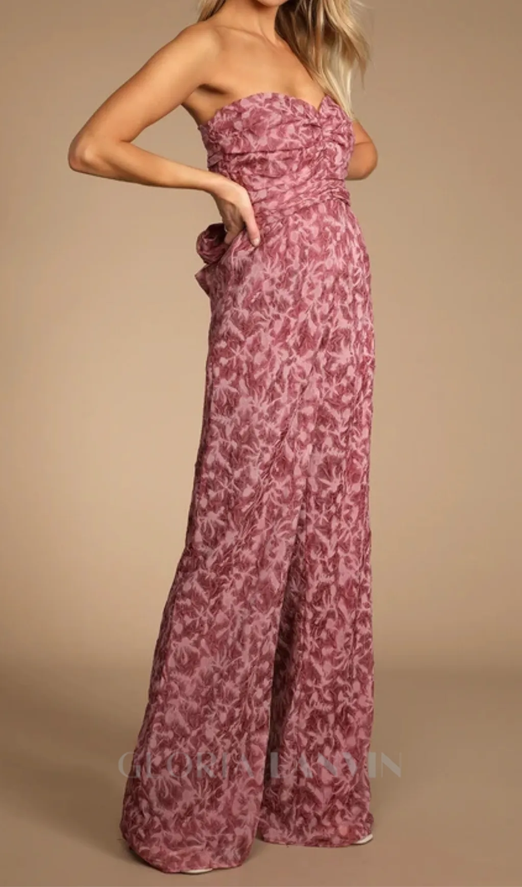Organza Ruched Strapless Wide-Leg Jumpsuit Gloria Lanvin