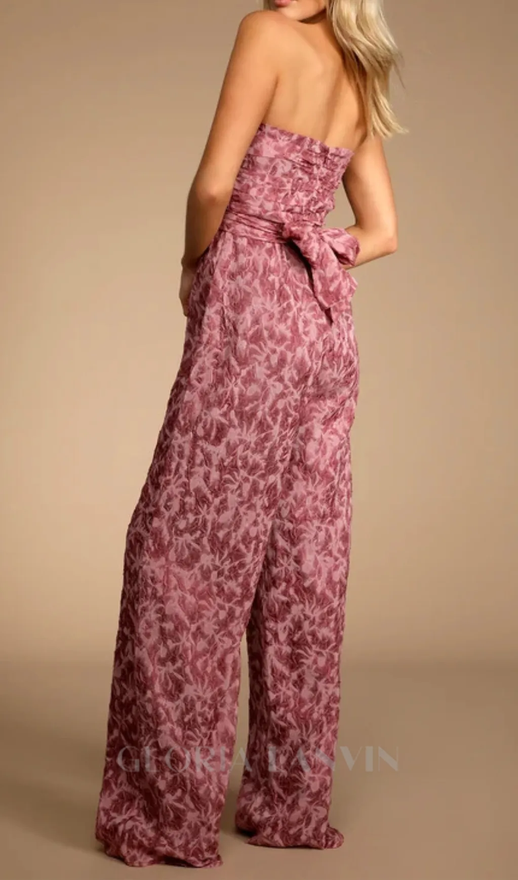 Organza Ruched Strapless Wide-Leg Jumpsuit Gloria Lanvin