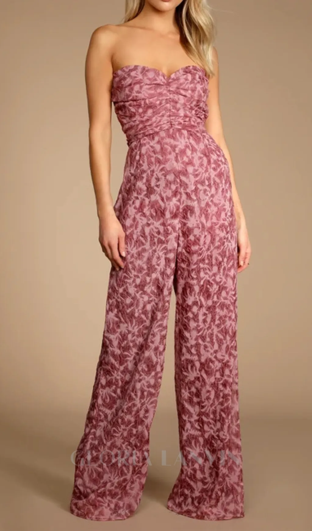 Organza Ruched Strapless Wide-Leg Jumpsuit Gloria Lanvin