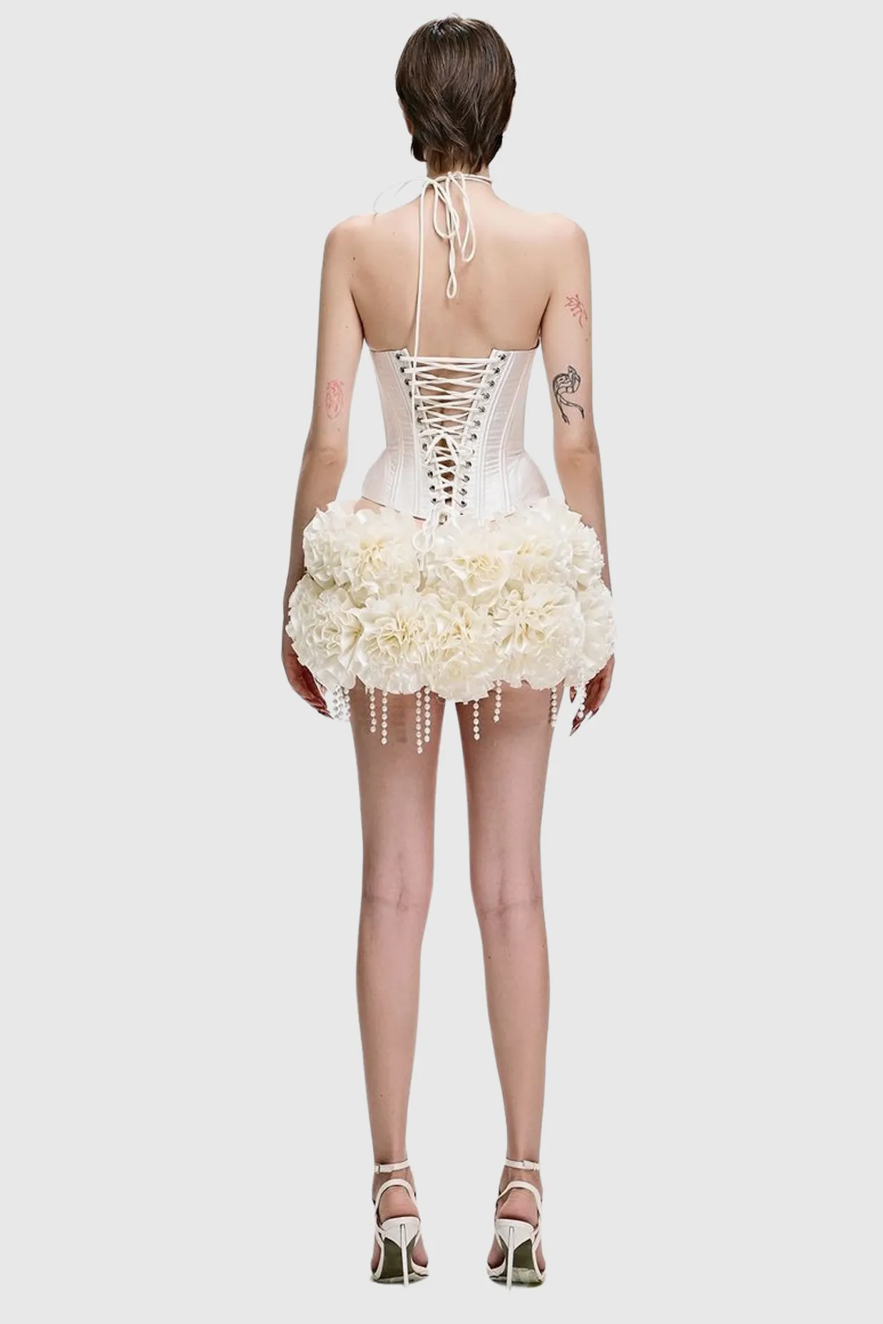 Orsolya Floral Pearl Corset Two Piece Set in Ivory Gloria Lanvin