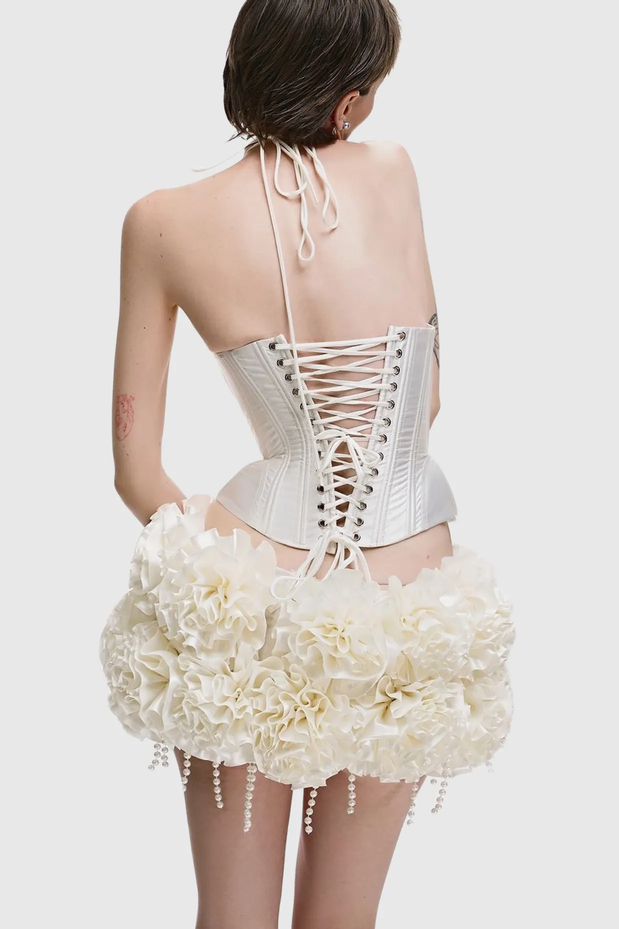 Orsolya Floral Pearl Corset Two Piece Set in Ivory Gloria Lanvin