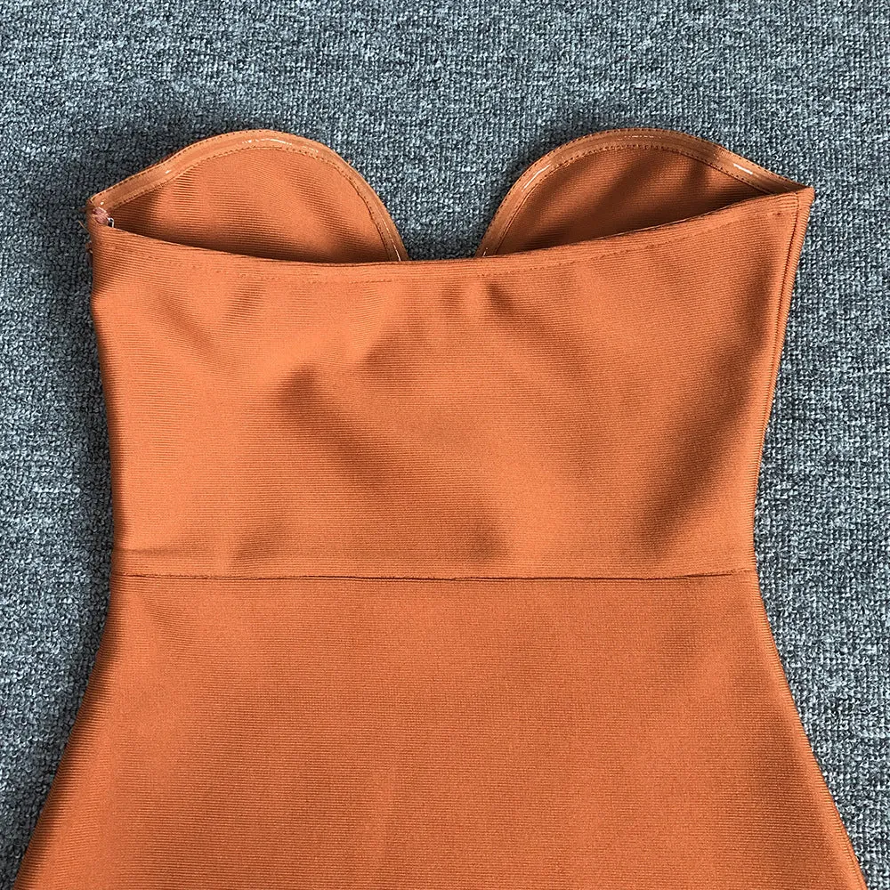 OSTRICH FEATHER BANDAGE DRESS WITH V-NECKLINE IN BROWN Gloria Lanvin