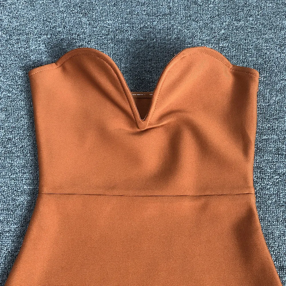 OSTRICH FEATHER BANDAGE DRESS WITH V-NECKLINE IN BROWN Gloria Lanvin