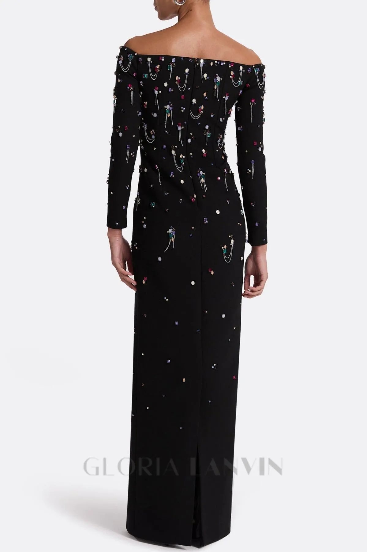 Pamaria Diamante Embroidery Off Shoulder Maxi Dress Gloria Lanvin
