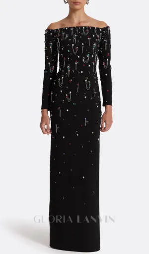 Pamaria Diamante Embroidery Off Shoulder Maxi Dress Gloria Lanvin