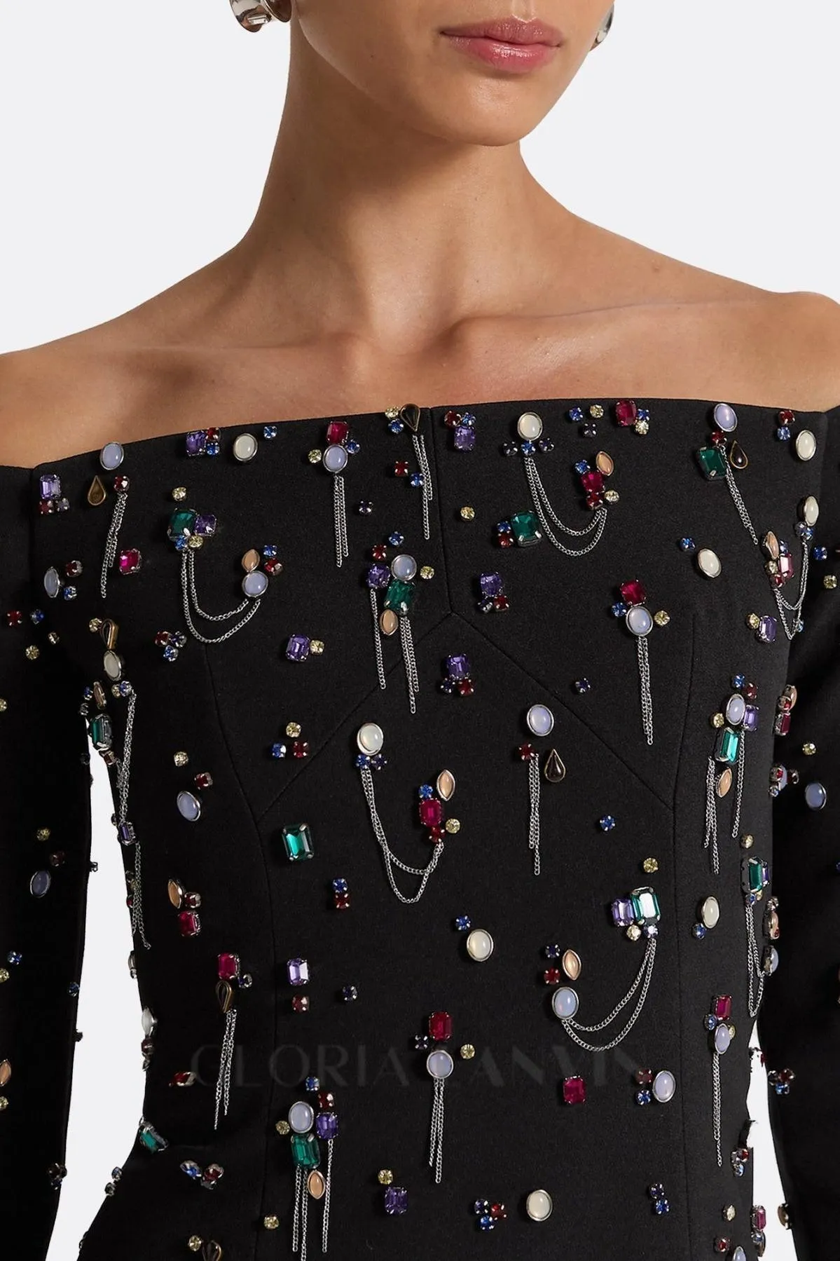 Pamaria Diamante Embroidery Off Shoulder Maxi Dress Gloria Lanvin