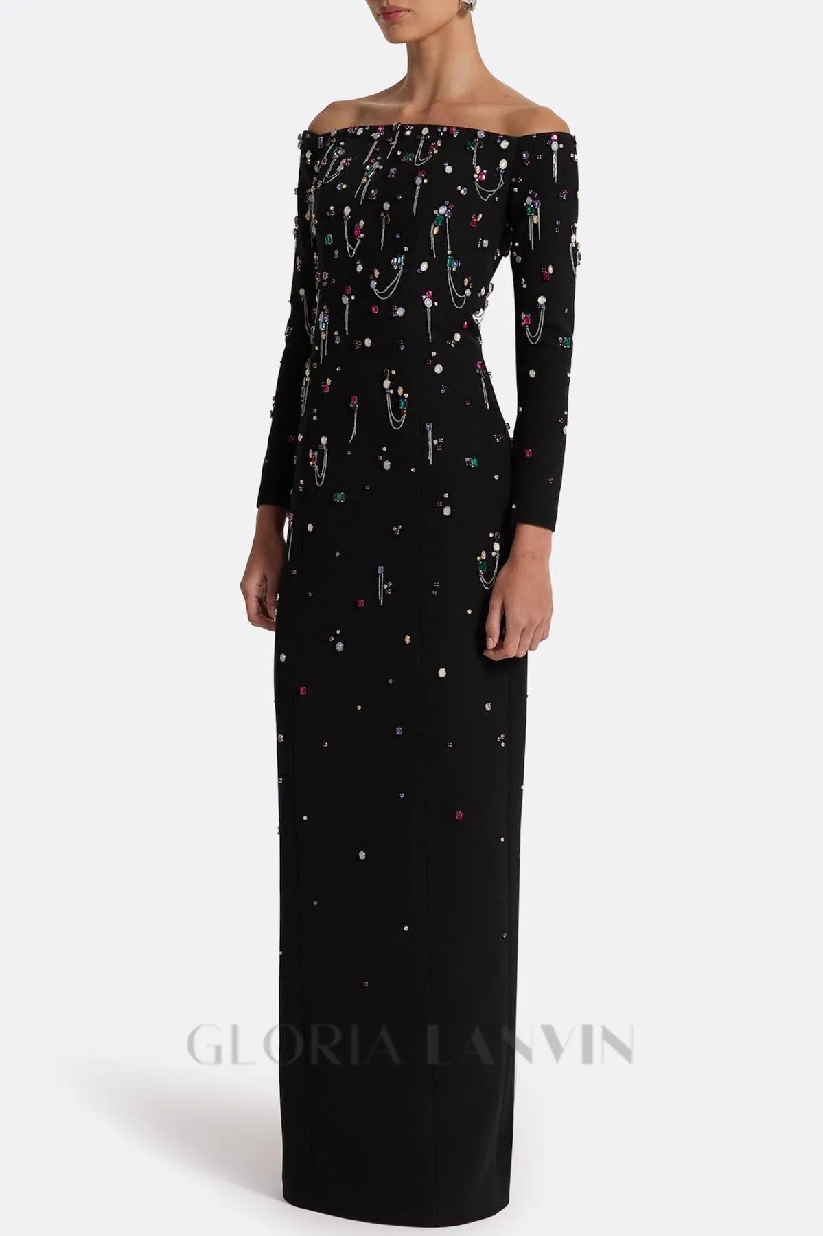 Pamaria Diamante Embroidery Off Shoulder Maxi Dress Gloria Lanvin