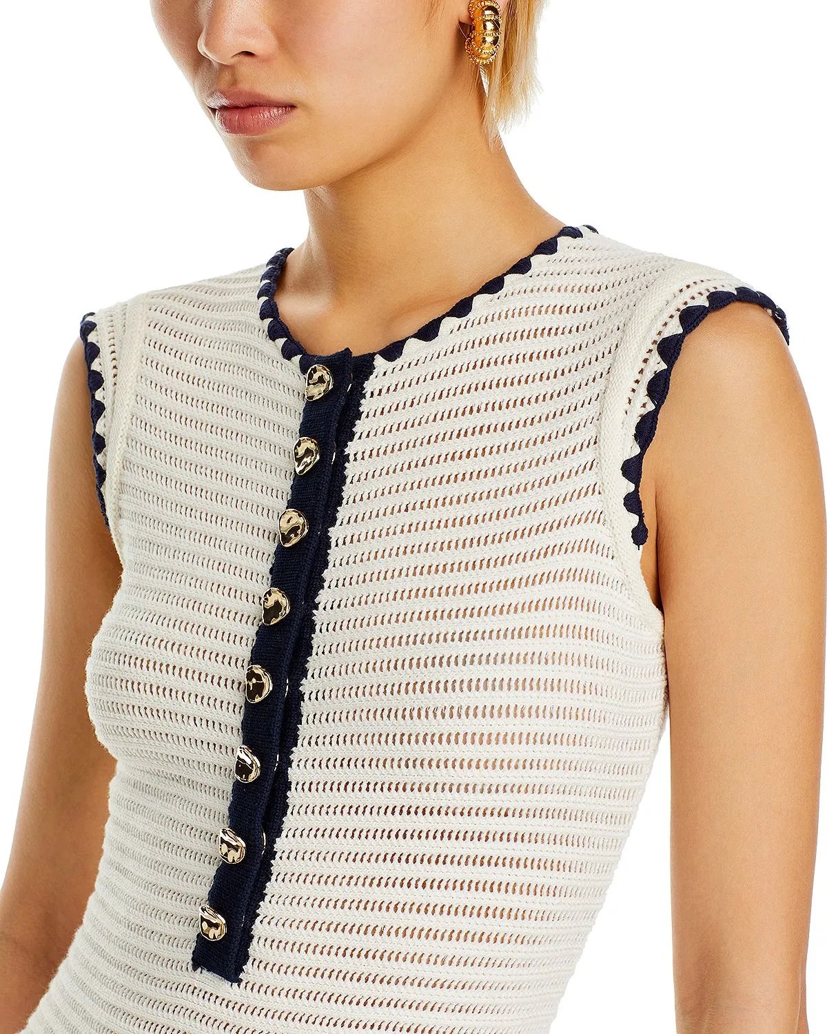 PANDORA 8-BUTTON WHITE SLEEVELESS CROCHET MINI DRESS Gloria Lanvin