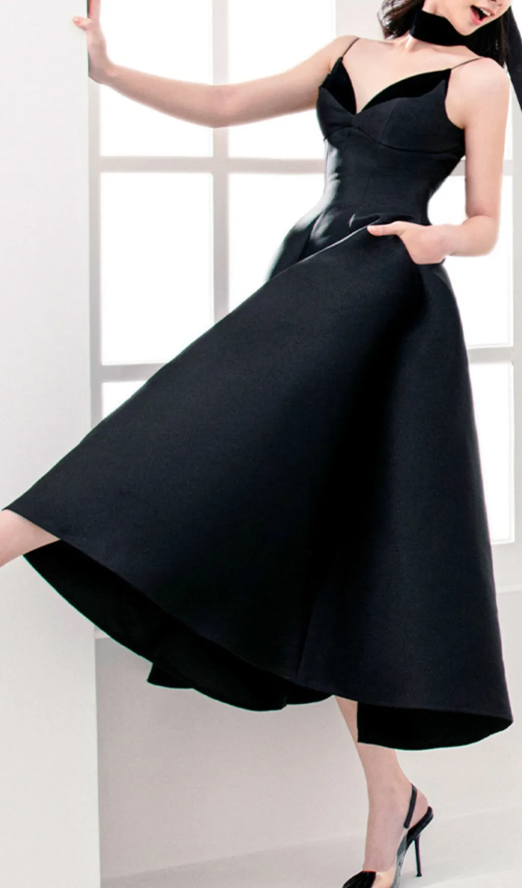 patchwork midi dress in black Gloria Lanvin