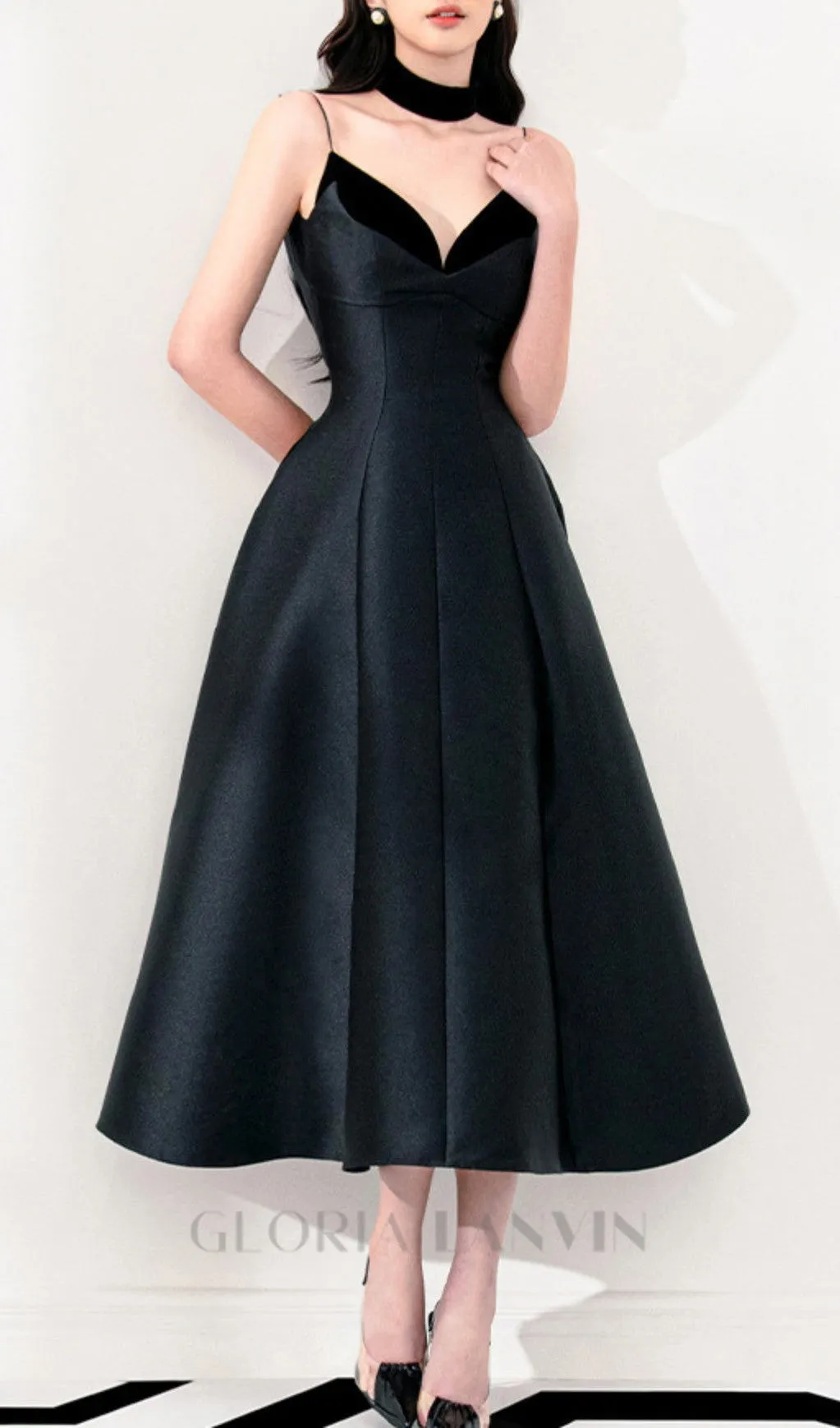 patchwork midi dress in black Gloria Lanvin